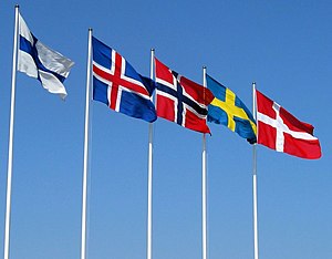 Flags of the Nordic countries - from left: Fin...