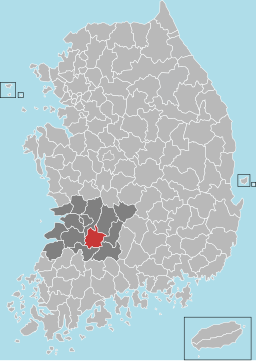 Imsil-guns läge i Norra Jeolla och Sydkorea.