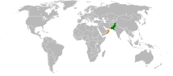 Карта с указанием местоположения Пакистана и Омана