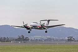 Pel-Air Aviation, contracted for Ambulance Victoria, (VH-VAE) Raytheon Beech Super King Air B200C departing from Avalon Airport during the 2015 Australian International Airshow.jpg