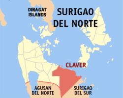 Map of Surigao del Norte with Claver highlighted