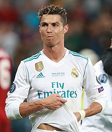 Ronaldo in the 2018 UEFA Champions League Final, his final game for Real Madrid Ronaldo in 2018.jpg