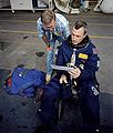 A navy blue suit being used in training