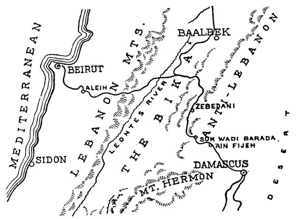 line drawn relief map of central Lebanon, illustration p.62