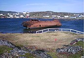 Scheepswrak in haven van Red Bay