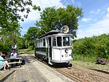 Werkwagen KS S1 (bouwjaar 1900) te Flemmingsminde. De tram wordt normaal alleen geëxposeerd, maar maakte hier een speciale fotorondrit.