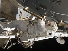 Kopra making a spacewalk during the STS-127 mission. Timothy Kopra EVA.jpg