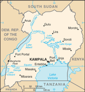 CIA World Factbook map of the country of Uganda.