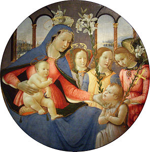 Sebastiano Mainardi, La Vierge à l'enfant avec saint Jean Baptiste et les trois anges.