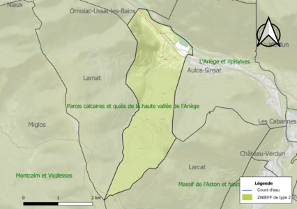 Carte des ZNIEFF de type 2 sur la commune.