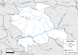 Carte en couleur présentant le réseau hydrographique de la commune