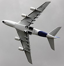 Planform view showing moderate wing aspect ratio and the undercarriage A380 01.jpg