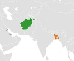 Map indicating locations of Afghanistan and Bangladesh