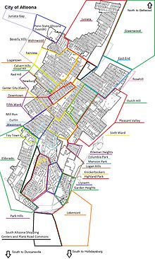 Map of Altoona neighborhoods Altoona City Sections V2.jpg