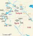 Mappa del sistema fluviale Tigri-Eufrate attraverso la parte orientale del confine siro-turco