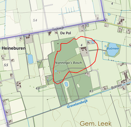 Locatie van het oude Bolmeer (rood omlijnd) en het huidige Bolmeer