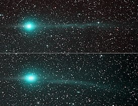 Комета Лулинь до и после «отрыва» ионного хвоста