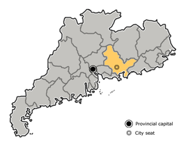 Huizhoun sijainti Kiinan Guangdongin maakunnassa