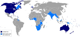 Karta svijeta sa državama u kojima se prakticira Anglosaksonsko pravo