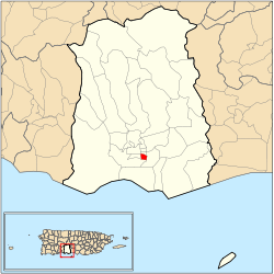 Location of barrio Cuarto within the municipality of Ponce shown in red