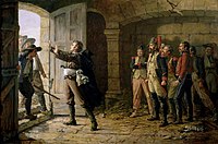 Лидер вандейцев Морис Д’Эльбе защищает пленных республиканцев от расправы со стороны своих солдат.