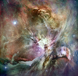 Vue de la nébuleuse d'Orion composée à partir d'une image du télescope Spitzer. (définition réelle 4 941 × 4 814)