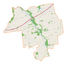 Mapa konturowa gminy Dmosin, u góry znajduje się punkt z opisem „Dmosin Drugi”