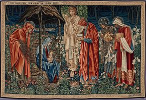 L'Adoration des mages, tapisserie d'Edward Burne-Jones (1904, musée d’Orsay). (définition réelle 5 968 × 4 114)