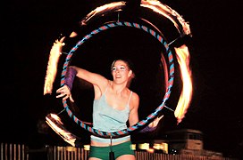 A fire hoop performer in New York City