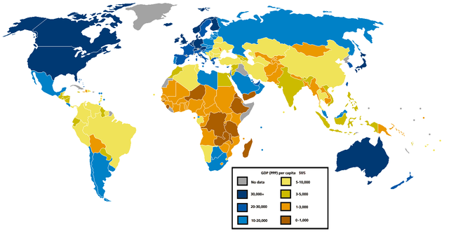 Gdp per capita ppp world map 2005