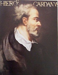 Portrait of Cardano on display at the School of Mathematics and Statistics, University of St Andrews Gerolamo Cardano (colour).jpg