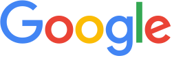 Каждая буква «Google» окрашена (слева направо) в синий, красный, желтый, синий, зеленый и красный цвета.