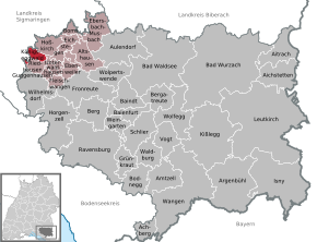 Poziția Königseggwald pe harta districtului Ravensburg