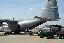 Members of the Kentucky Air Guard's 123rd Special Tactics Squadron load rescue gear onto a C-130 for deployment to coastal Texas . Kentucky Air Guard Troops Deploy to Coastal Texas (3220412673).jpg