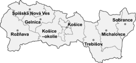 Mapa Košického kraja