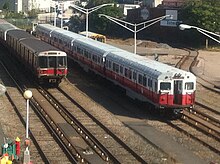 1400 series work cars (at right) at Cabot Yard MBTA Red Line 1400 series.JPG