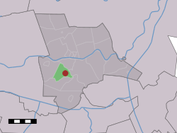 The village (dark red) and the statistical district (light green) of Giethmen in the municipality of Ommen.