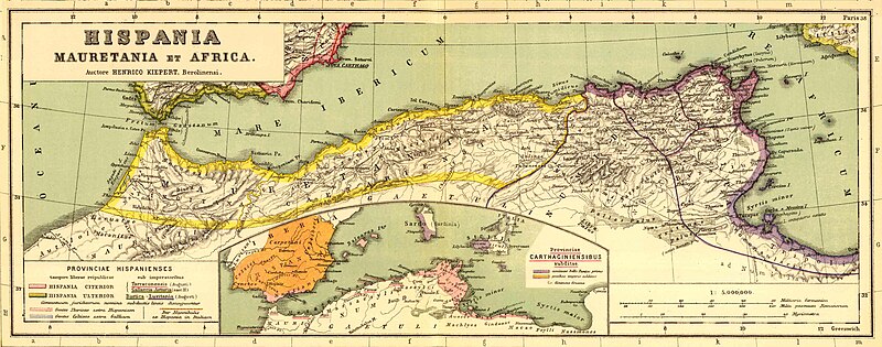 apa de las provincias romanas de Mauritania Tingitana, Mauritania Cesariense y Numidia.