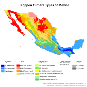 Mexico map of Koppen climate classification Mexico Koppen.svg