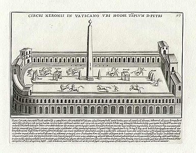 Gravure représentant le cirque de Néron par Pietro Santi Bartoli en 1699.