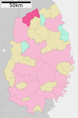 Ninohes läge i Iwate prefektur Städer:      Signifikanta städer      Övriga städer Landskommuner:      Köpingar      Byar