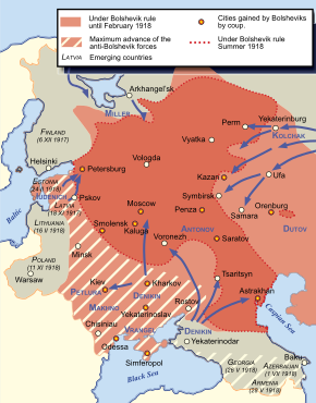 European Theatre of the Russian Civil War and three South Caucasian republics in the summer of 1918 Russian civil war in the west.svg