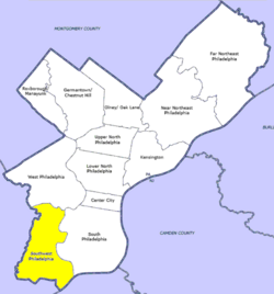 Юго-западная Филадельфия, как определено Комиссией по городскому планированию Филадельфии