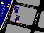 איור של סביבת הפיגוע במלון סבוי בתל אביב - המסלול שעברו המחבלים מהנחיתה בחוף עד למלון מסומן באדום