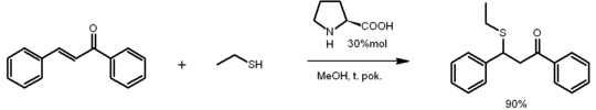 Reakcja tio-Michaela katalizowana proliną
