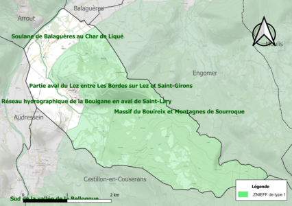 Carte des ZNIEFF de type 1 sur la commune.