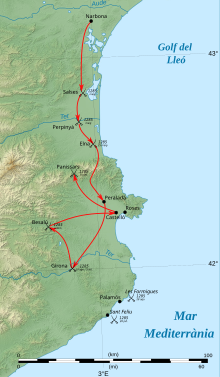 Advance of the French crusader army into Aragon Aragonese-crusade-ca.svg