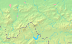 Mapa Beskidu Żywieckiego, Małego i Makowskiego z zaznaczoną granicą Polski, w centrum znajduje się czarny trójkącik z opisem „Mosorny Groń”