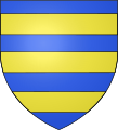 Blason : Famille de Durban, Languedoc - Écartelé aux 1 et 4 d'azur à trois fasces d'or (Durban ancien) aux 2 et 3 d'or à un mont d'azur accompagné en chef d'un aiglon de sable mouvant du canton senestre et soufflant sur un arbre de sinople posé au canton dextre du chef (Durban moderne)[5].