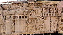 City of Kushinagar in the 5th century BCE according to a 1st-century BCE frieze in Sanchi Stupa 1 Southern Gate. City of Kushinagar in the 5th century BCE according to a 1st century BCE frieze in Sanchi Stupa 1 Southern Gate.jpg